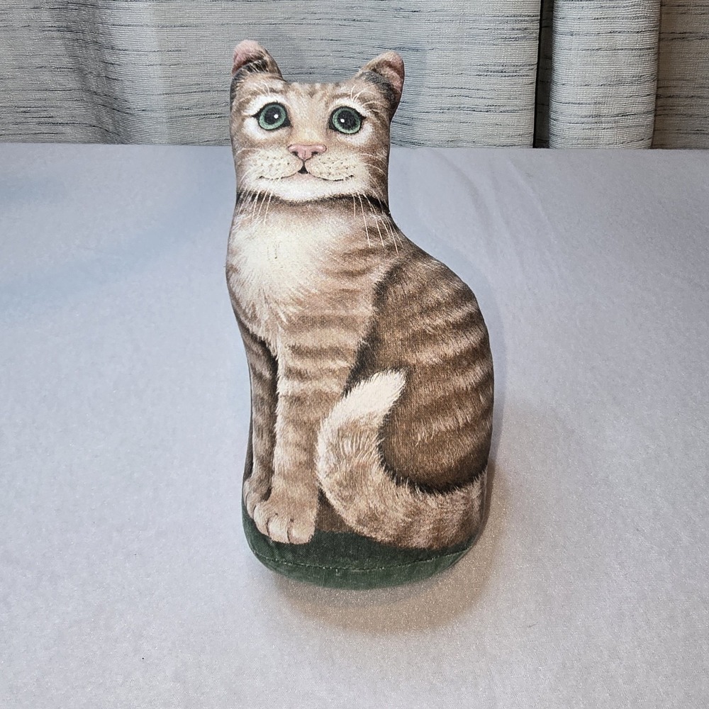 Vintage Realistic Tabby Cat Doorstop Pillow Stuffed Primitive‎ Farmhouse Decor
